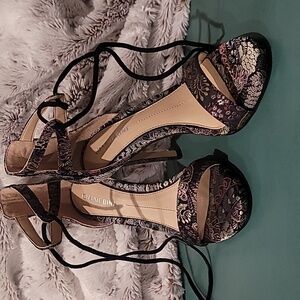 GIANNI BINI JORDIE BROCADE ANKLE TIE SIZE 6M 4 INCH HEEL